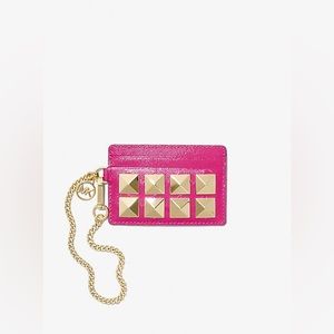 Michael kors wild berry small studded texture leather chain card case